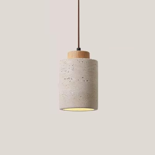 KXEcoLife Lámpara Colgante de Piedra Natural nórdica, cilíndrica, pequeña, Moderna, de Mediados de Siglo, de Madera rústica, Industrial, para Comedor, Cocina, Isla, casa de Campo, Dormitorio