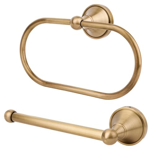 2pcs Antique Brass Toilet Paper Holder, Retro Brass Hand Towel Ring Tissue Roll Paper Hanger Wall Mounted Bathroom Accessories for Home Hostel