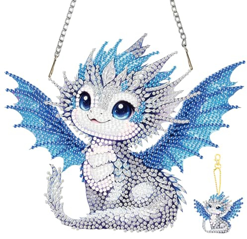 TLIOBLO Drache Diamond Painting Fensterbilder mit Kette Erwachsene, Diamant Painting Anhänger und Schlüsselanhänger Hängende Ornament Bastelset Diamant Kunst Set für Wand Eingang Decor