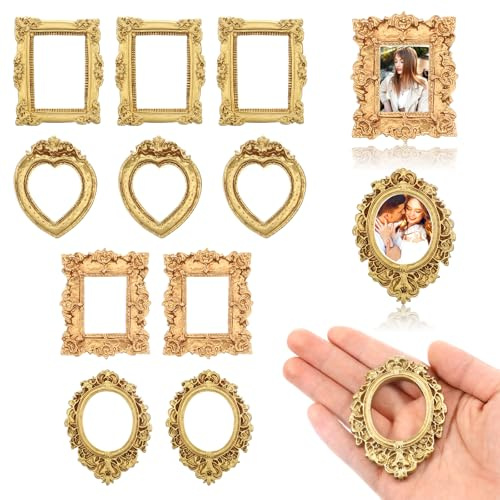 Tucnoeu 12 Stück Mini Bilderrahmen Vintage Gold Miniatur Bilderrahmen Harz