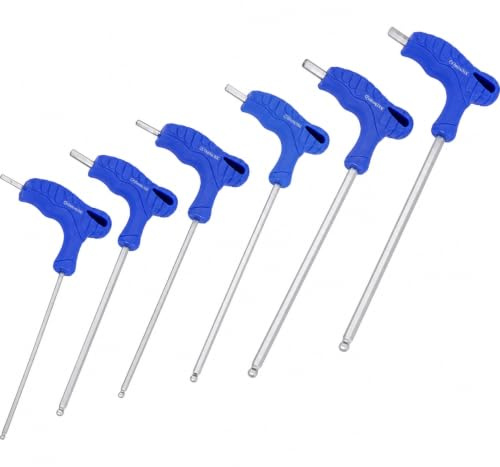 AnBoxiaodian Lot de 6 tournevis métriques avec poignée en T | Tête sphérique, poignée en T, 2,5/3/4/5/6/8 mm, six pans creux avec poignées transversales, acier métrique