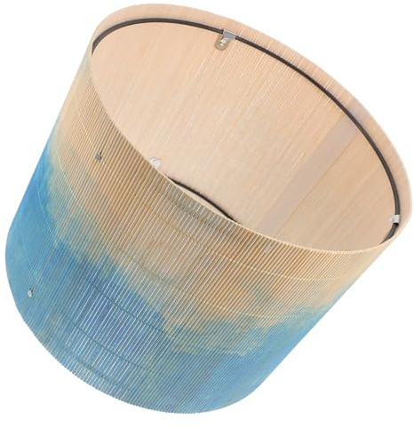 Luxshiny Bambus Lampenschirm Bedruckt mit Abstraktem Design 27cm Aufsteckbar für Tischlampe und Stehlampe Blau Passend für Schlafzimmer und Wohnzimmer