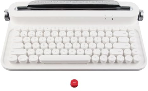 EIMSOAH Vintage Bluetooth Keyboard, 86 Keys Retro Typewriter Keyboard with Integrated Stand for IOS (White)
