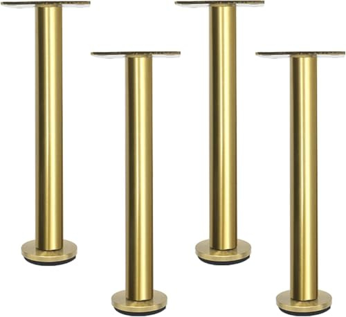 Lot De 4 Pieds De Remplacement Pieds Ronds en INOX Ne Rouille Ne Ne Se Décolore Pas Armoires Tables Basses Meubles TV Pieds Réglables, Gold, 28cm(11in)