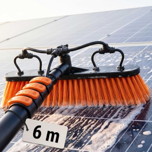Briliantwerk® Teleskop Waschbürste mit Wasseranschluss | 6 m Reichweite | Wasserbürste für PV Anlage und Solarpanel Reinigung, Wintergarten, Terrassendach, Glasdach und Fensterreinigung