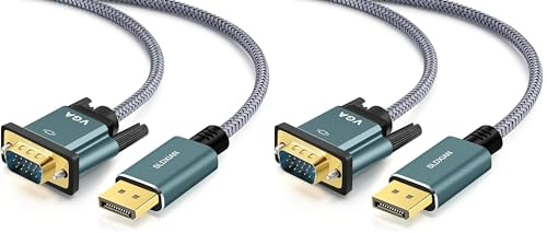 SLDXIAN DisplayPort to VGA Cable, DP Male to VGA Male Cable 1080P, Gold Plated, Braided Jacket, for Monitor, Desktop, Laptop, PC, HDTV, Projector (1M) (Pack of 2)