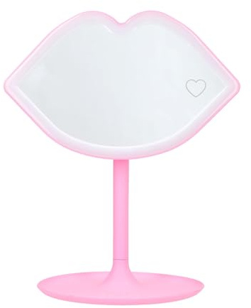 Depesche 14116 TOPModel - LED Tischspiegel Candy Glam, Spiegel in Lippen-Form mit LED-Leuchtrand, Schminkspiegel mit Beleuchtung in Rosa