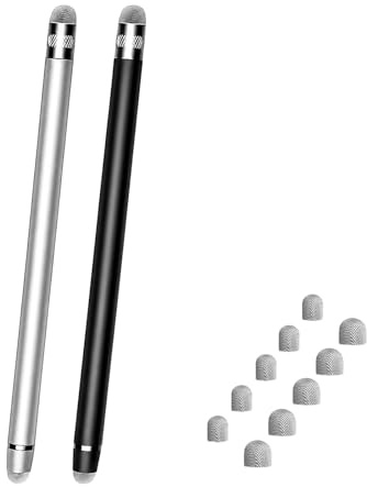 Leloco 2 in 1 Touchscreen Stift 2 Stück für Handy Tablet(Schwarz Silber) | Aus Aluminium. Set mit 10 Ersatzspitzen. Idealer Handystift und Touch Stift für iPhone, Samsung und Android Geräte.