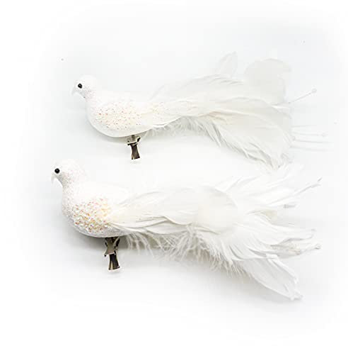 Yolococa Weiße Vögel Weihnachtsdekoration Groß Schöne Vögelchen Lebensecht Christbaum Hochzeitsdeko (2 Stück)