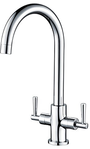 Hapilife Kitchen Sink Mixer Tap Monobloc Dual Lever Chrome 360° Swivel Spout Mono Kitchen Mixer Taps 1 Hole Twin Lever Sink Tap Stainless Steel