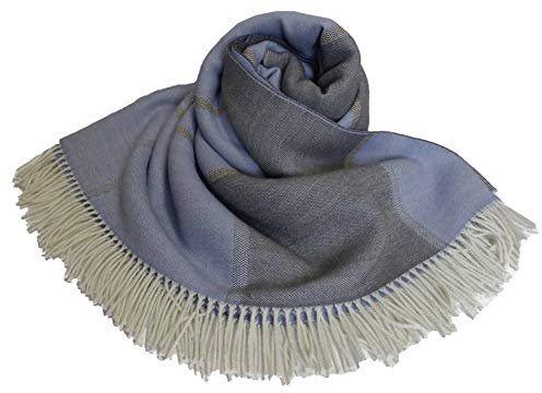 Rotfuhcs Decke Wolldecke Kuscheldecke Plaid Wohndecke Winter warm Karo & Fischgrat Wolle 150 x 200 cm (blau grau)