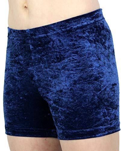 Mädchen Sport Stretch Shorts Kurze Velvet Turnhose Elastisch Crash Samt Gymnastikhose Kinder Hot Pants Dehnbar Shorty Fitness Sporthose Farbe Dunkelblau, Größe 128