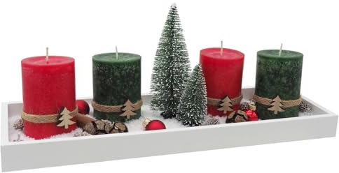 ZauberDeko Adventsgesteck Weihnachten Weihnachtsdeko Tablett Tannenbaum Rot Grün Deko