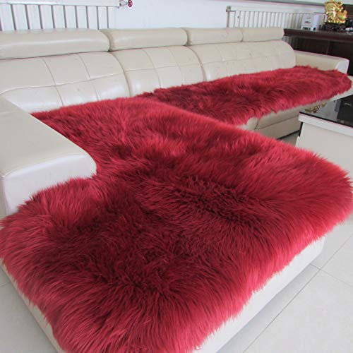 YEARLY Long Plüsch Sofabezug, Anti-rutsch Winter Dick Sofa-Überwürfe Couch-Abdeckung Europäische Luxuriös Möbel Protector Ledersofa Sofa Handtuch-Rotwein 50x50cm(20x20inch)