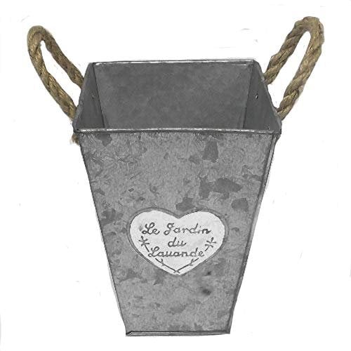 Florist Supplies Grey Metal Flower Plant Herb Bulb Pot Vase Planter Shabby French Vintage Distressed Rectangular Design 18cm x 13cm