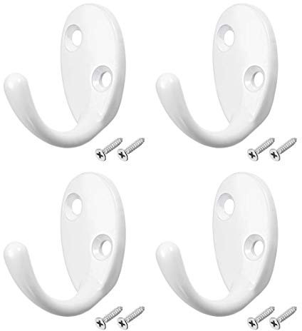 sourcing map 4 Pcs Wall Mounted Hook Robe Hooks Single Coat Hanger Hanging, Zinc Alloy, White
