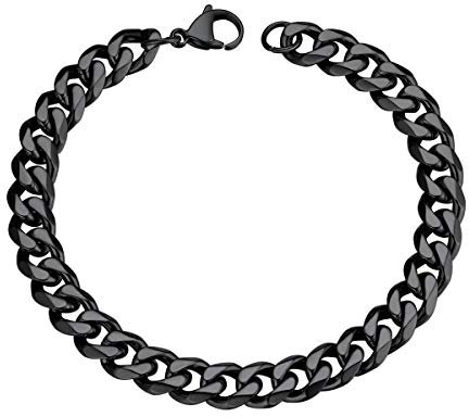 FOCALOOK Herren Panzerkette Armband schwarz Edelstahl 9mm/21cm massiv kubanische Gliederarmband Hip Hop Rapper Modeschmuck Accessoire für Männer Jungen