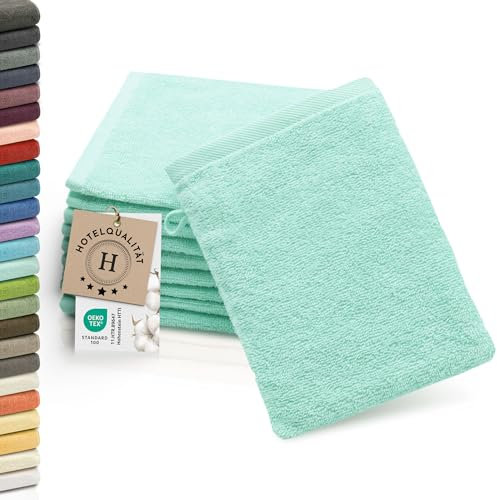 ZOLLNER 10er Set Waschlappen - weiche und saugstarke Waschhandschuhe - waschbar bis 95°C - Baumwolle - 16x21 cm in Mint