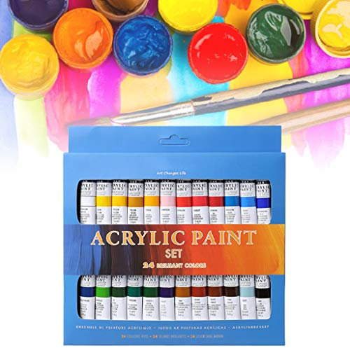 qingqingR 24 Couleurs Peintures Acryliques Ensemble 12 ML Tubes Dessin Peinture Pigment Peint À La Main Peinture Murale pour Artiste DIY