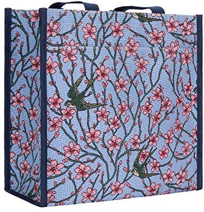 Signare Gobelin Schultertasche Einkaufstasche für Damen mit Blumenmuster (Blüte und Schwalbe)