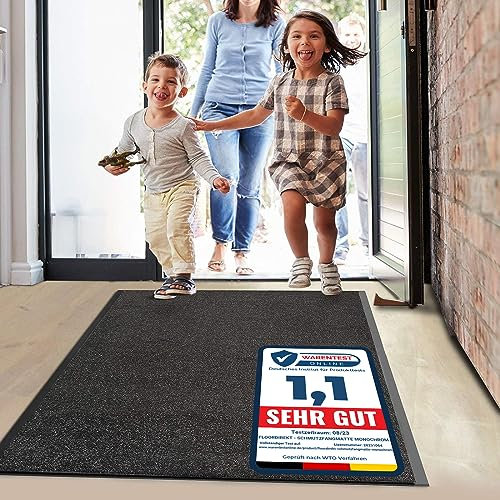 Floordirekt Schmutzfangmatte Monochrom | viele Größen, viele Farben | Länge auf Maß | rutschfeste waschbare Fußmatte (Schwarz, 90 x 250 cm)