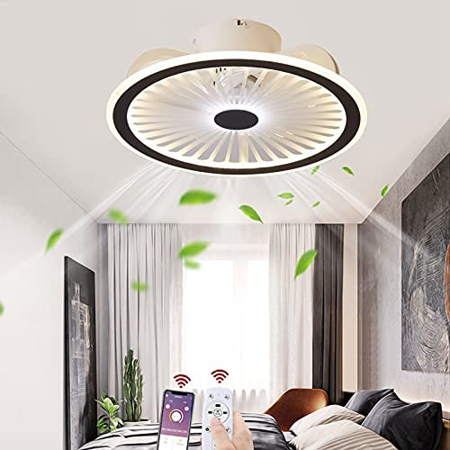 OMGPFR Mute Ceiling Fan with Lighting LED Light App and Remote Control Ultra-thin 18CM Ceiling Lamp Invisible Quiet 40W Dimmable Fans Ceiling Lights for Living Room Bedroom Lighting (Black)