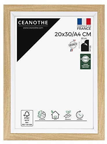 Ceanothe Cadre Photo 20x30 cm/A4 Brut et Blanc Convient au A4 Baguettes avec finition intérieure de la Collection Actual Verre acrylique Incassable Fabriqué en France