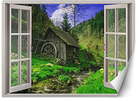 Feeby - 3d Tapete - Fensterblick - 210x150 cm, Fototapete Schlafzimmer - Deko Wohnzimmer - Wallpaper - Wand Deko - Wandtapete XXL - Tapete - Wanddeko - Vliestapete - Landschaft