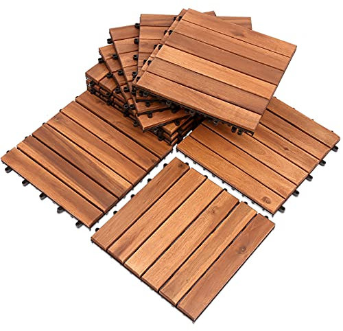 EINFEBEN Baldosas de madera de acacia para terraza, 5 m², 30 x 30 cm, suelos, drenaje, jardín