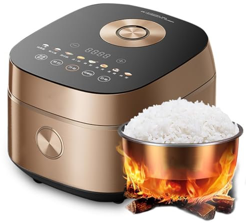 Rice Cooker&Steamer 4L Large Capacity 8 Layers Carbon Steel Kettle Thick Kettle Non-Stick Liner for Family Dormitory for 5 People Rice Cooker