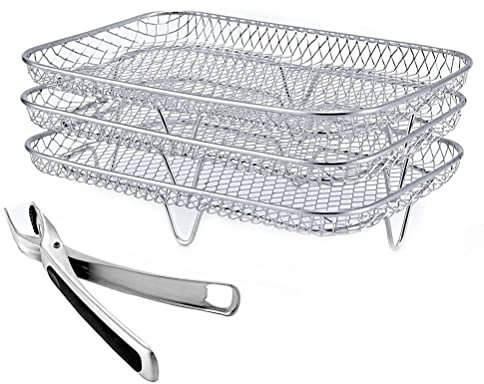 Mnsun Dehydrator Rack Edelstahl Dehydrator Ständer Heißluftfritteuse Zubehör Airfryer Zubehör Set, Luftfritteusen-Zubehör, 3 stapelbare Kompatibel mit Ninja DZ201 Foodi Air Fryer