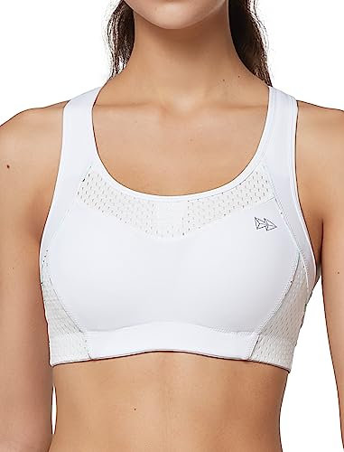 Yvette Damen Sport BH Starker Halt Große Brüste Bra Ringerrücken Bügellos Gepolstert Bustier für Fitness Joggen Yoga, Weiß, M Große Größen