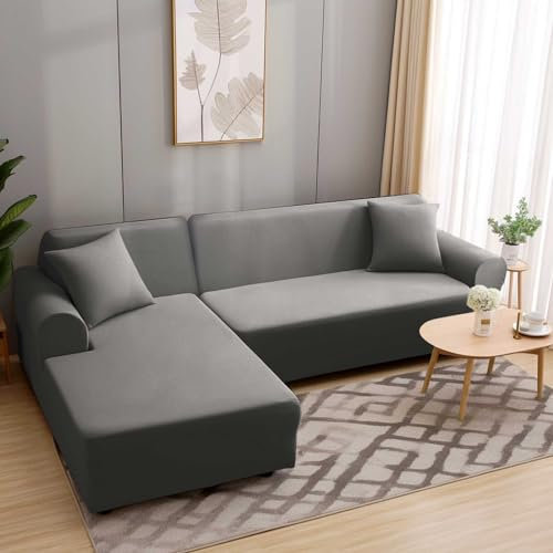 HEYOMART Sofabezug Ecksofa L Form Stretch Sofa Überzug Universal Couchbezug Für 1/2/3/4 Sitzer - 4 Sitzer, Grau (L Form Ecksofa Erfordert Zwei)