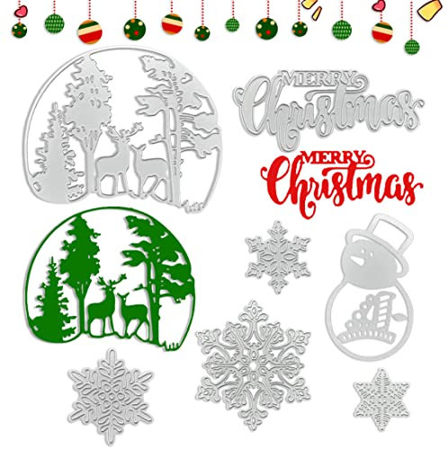 Stanzschablonen Weihnachten Set, FUKPO Prägeschablonen Stanzformen Weihnachten Metall Schneiden DIY Scrapbook Karte Album, Stanzschablone Frohe Weihnachten Elch Schneeflocke Schneemann Weihnachtsbaum