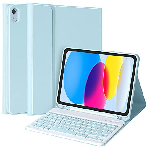 CC Store for iPad 10th 2022/A16 11th Generation 2025(10.9/11 inch) Keyboard Case, for iPad 11/10 Gen Case with Wireless Detachable Rechargeable Bluetooth Keyboard & Pencil Holder,Blue