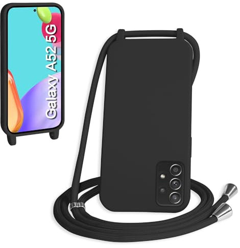 WenBaby Handykette für Samsung Galaxy A52/A52S Hülle mit Band,Handyhülle mit Schnur zum Umhängen Silikon Seil Necklace Schutzhülle mit Kordel Tasche Case TPU Bumper für Galaxy A52/A52S- Schwarz