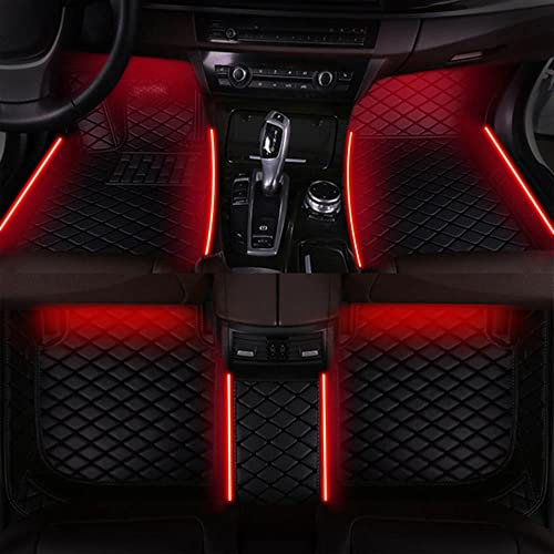 hippoca Auto Fußmatten Leder Leuchtende für Citroen C4 II Grand Picasso (7-seat) 2013-2018, Allwetter Fussmatten Set Zubehör Fußmatte,Red