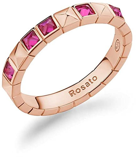 Rosato Anello da Donna Collezione Cubica. Gioiello in Argento 925 con placcatura in Oro Rosa e 5 zirconi Rubino. La Misura 18 Trendy cod. RZCU93D