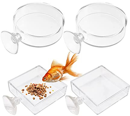 4 Pièces Bol d'alimentation d’Aquarium Mangeoire de Crevettes Acrylique Plateau d'alimentation de Poissons d'aquarium Plat De Nourriture avec Ventouse pour Poissons Crevettes Crabes (Ø6.5cm)