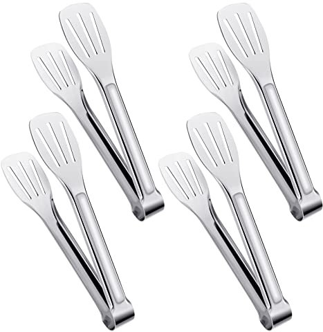 FANTESI 4 Pcs Kitchen Cooking Tongs Stainless Steel Food Serving Tongs 7'' Buffet Frying Tong for Pasta Salad BBQ Cake Home Party