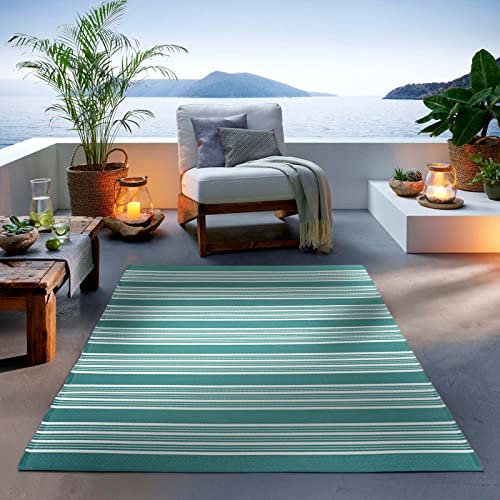 TacaHome Outdoor Teppich I Wetterfest Für Drinnen und Draußen I Terrasse Balkon Garten Wohnzimmer Badezimmer Küche Flur Läufer | 160 x 230 cm Petrol