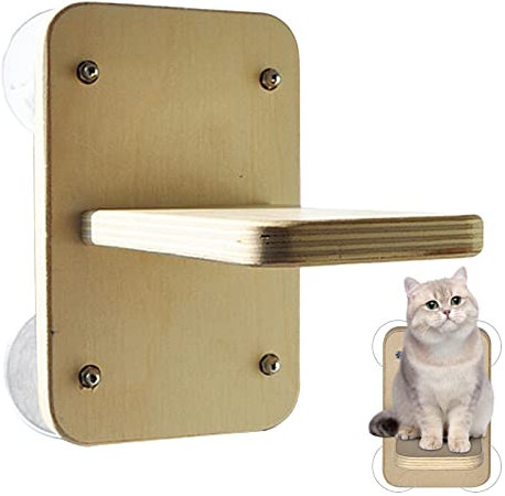 Étagère Murale pour Chat Lit Perchoir en Bois Fenêtre pour Chat avec Ventouse Cadre Plate-Forme Lit pour Chat Meubles pour Chat Adaptés pour Dormir, Jouer, Grimper