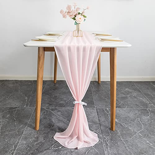 Eowppue Tischläufer Chiffon Tischläufer 70 cm X 300 cm Hochzeit Tischdeko Tischläufer Modern Kommunion Abwaschbar Transparent Chiffon Tischdecke Schminktischläufer Für Hochzeit Party Braut(Rosa)