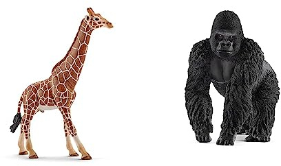 SCHLEICH 14749 Giraffenbulle, für Kinder ab 3+ Jahren, WILD Life - Spielfigur & 14770 Gorilla Männchen, für Kinder ab 3+ Jahren, WILD Life - Spielfigur