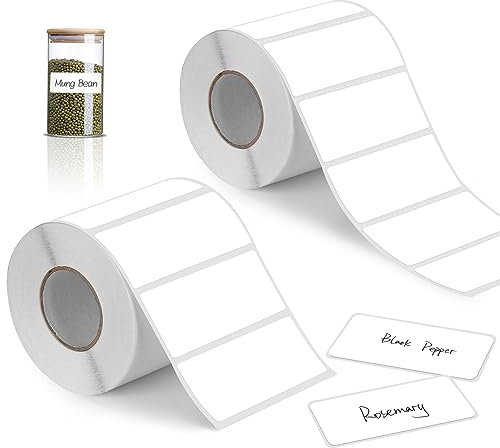 ilauke 2000 Stück Etiketten Selbstklebend, 89 mm x 36 mm 2 Rollen Haushaltsetiketten blanko auf Rolle Thermotransfer-Etiketten Klebeetiketten Klein für Gefrierdosen Drucker Name Adressetiketten, Weiß