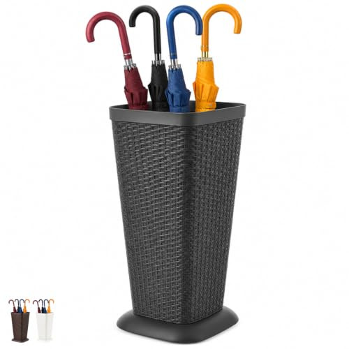VIRSUS Portaombrelli alto in Plastica effetto Rattan 183W, misura 26x26x51,5 cm, cesta rettangolare con struttura intrecciata resistente per ombrelli, per interni ed esterni (Grigio)