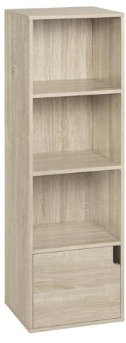 eSituro Bibliothèque Étagère, Meuble Cube, avec 4 Compartiments et 1 Porte, pour Salon, Chambre, Chêne