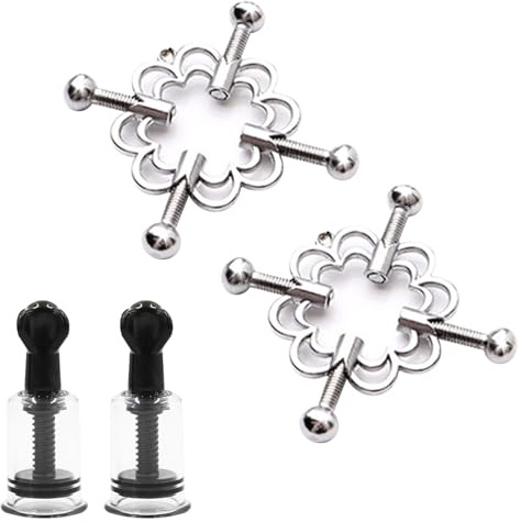 2er Blume Nippelklemmen Brustwarzen Einstellbare & 2er Nippelsauger Brustwarzen,Nippel Sauger Sexspielzeug,Fetisch SM Nipple Clamps Frauen,BDSMs Spielzeug Hart,Sexspielzeug für Paare (A)