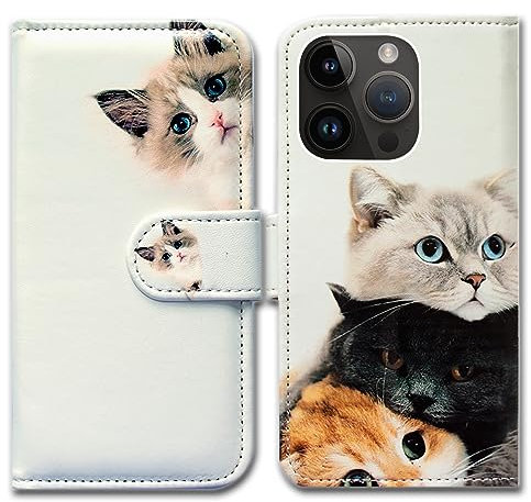 Bcov iPhone 15 Pro Max Case,Cute Brown Cat Leather Flip Phone Case Wallet Cover with Card Slot Holder Kickstand For iPhone 15 Pro Max