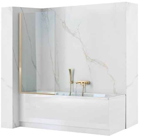 Rea Pare-baignoire Elegant Gold 80 x 140 cm écran paroi de baignoire sur le mur, verre de sécurité 5 mm (Finition des profils: Or clair)